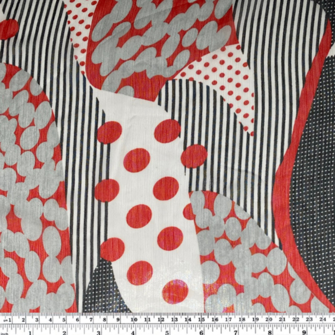 Polka Dot Crinkled Polyester Chiffon - 58” - White/Black/Red/Grey