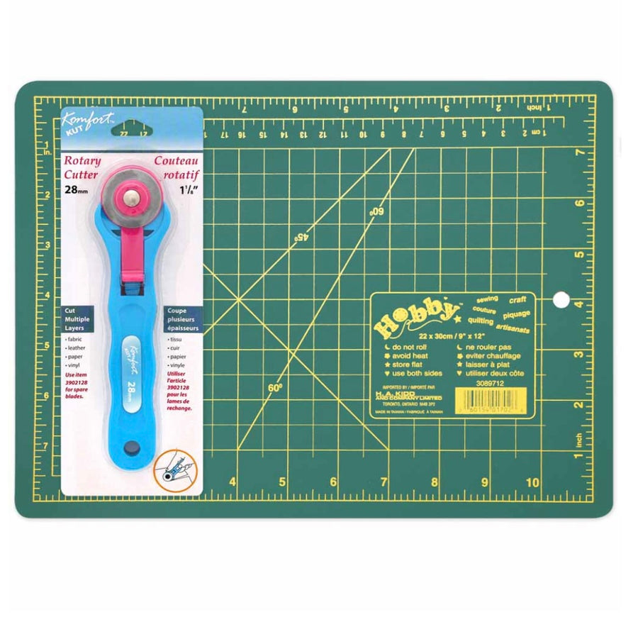 Cutting Mat & 28mm Rotary Cutter Starter Kit - 9”x 12″