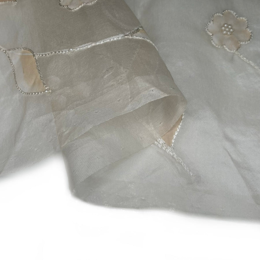 Embroidered Beaded Silk Organza - White/Beige