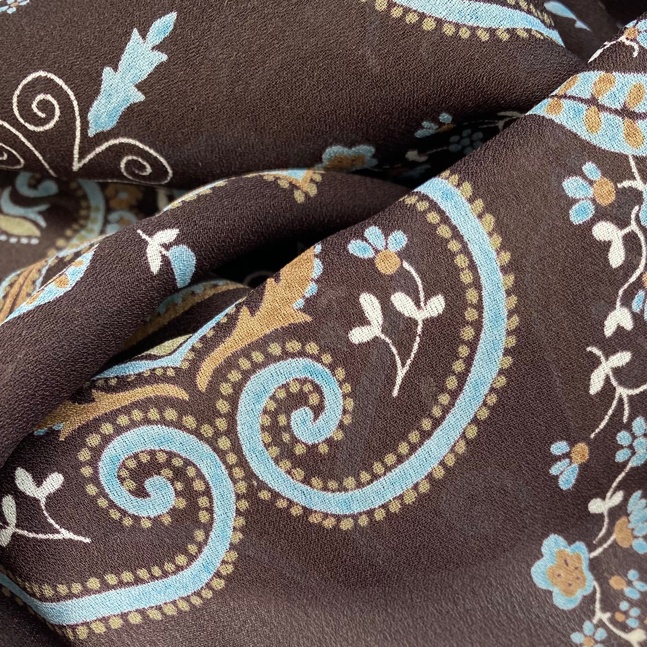 Paisley Polyester Chiffon - 58” - Brown/Blue