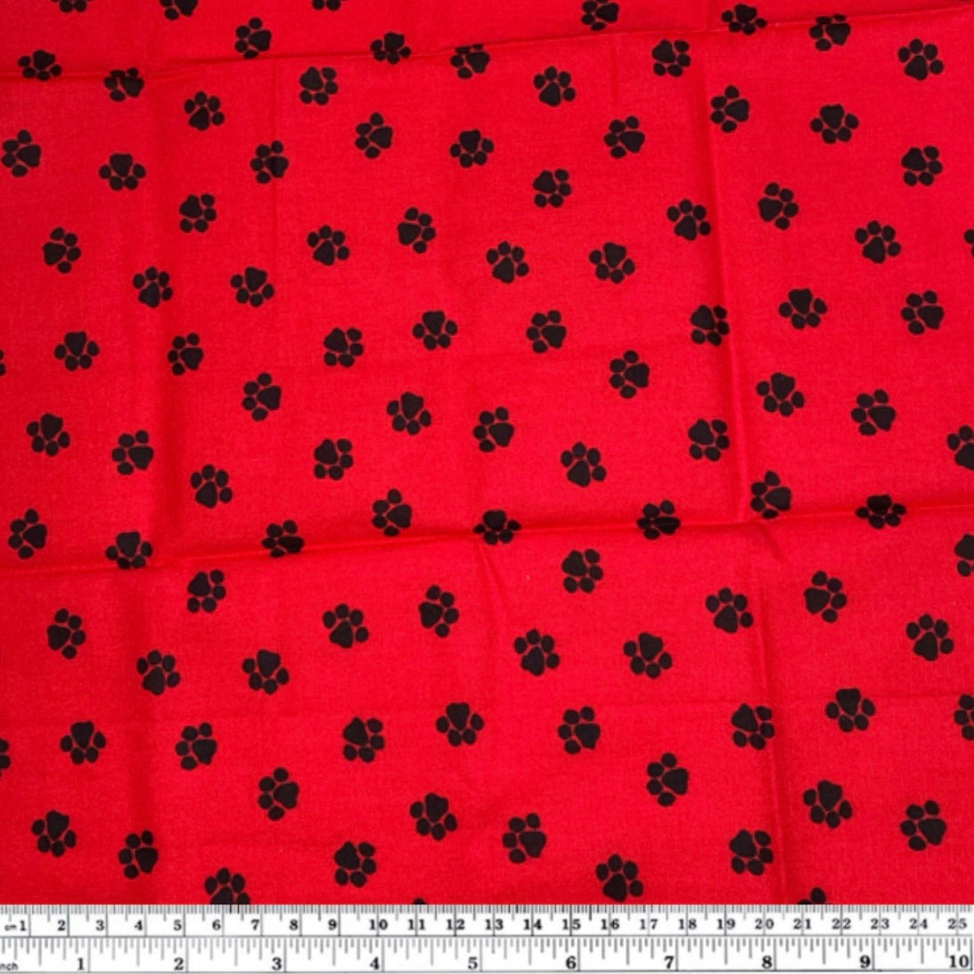 Quilting Cotton - Paw Prints - Red/Black - Remnant