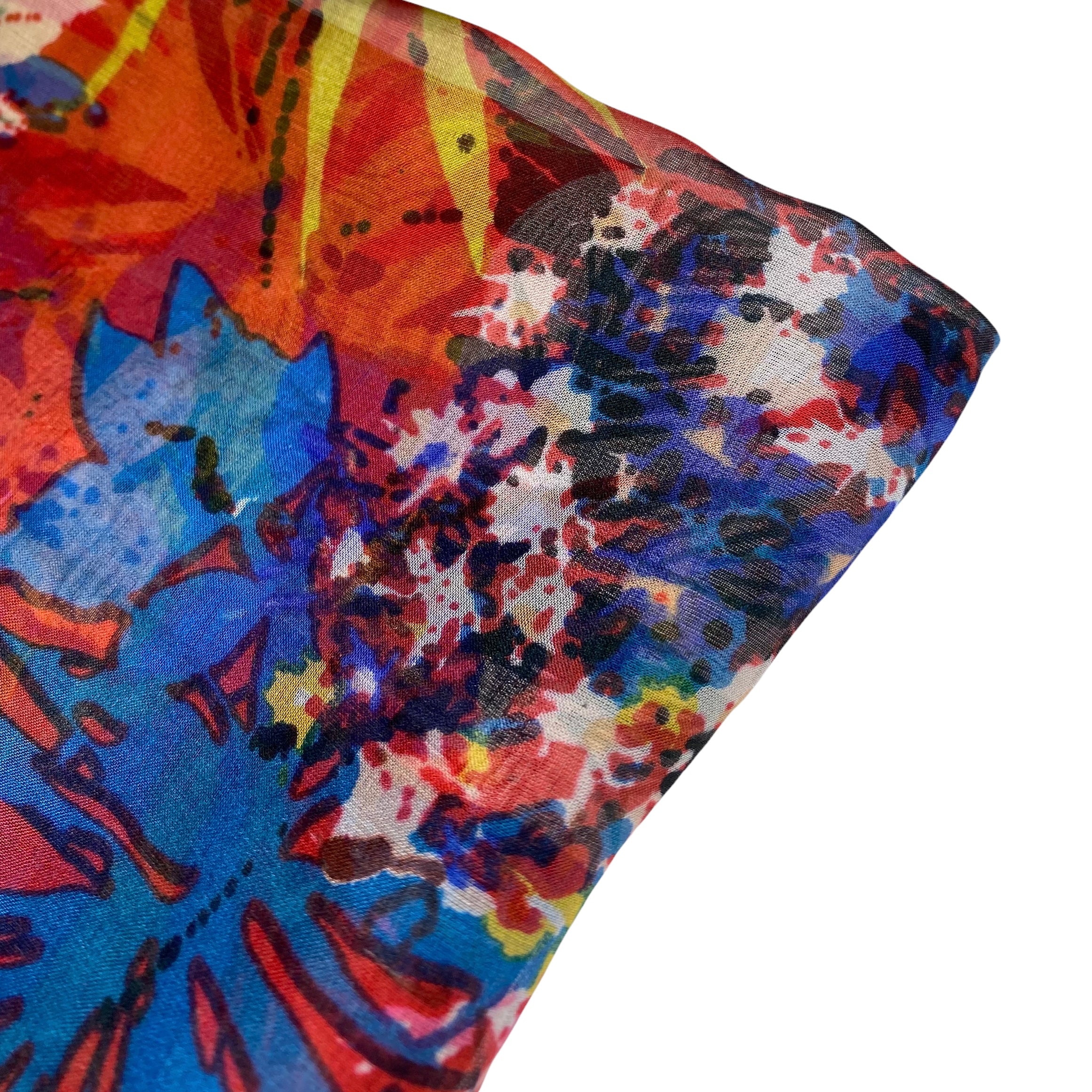 Printed Silk Chiffon - Floral - Red/Blue