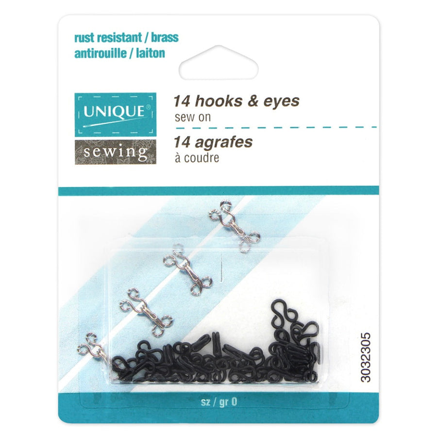 Hooks & Eyes - Black - Size 0 - 14 Sets