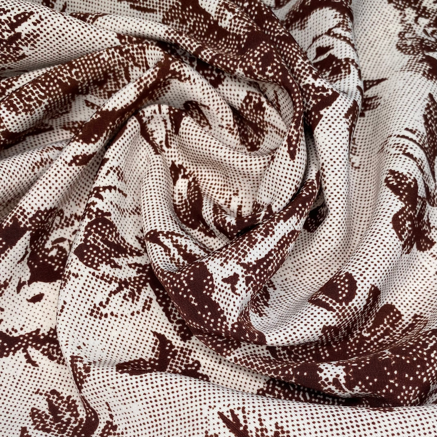 Floral Printed Polyester - 44” - Brown/Beige